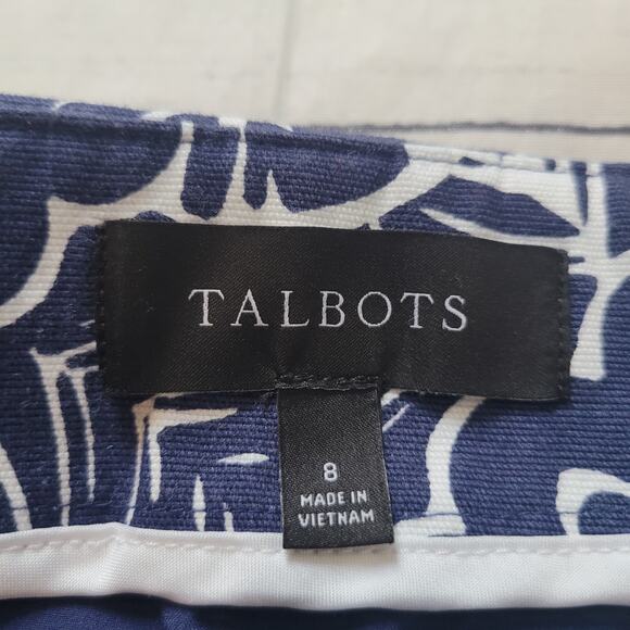 Talbots Size 8 Navy White Floral Print Button Detail Mini Skirt Resort Preppy - Picture 5 of 6